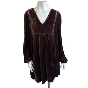 Rusttydustty M Chocolate Brown Velvet Babydoll Dress Boho Wimsigoth Fairycore